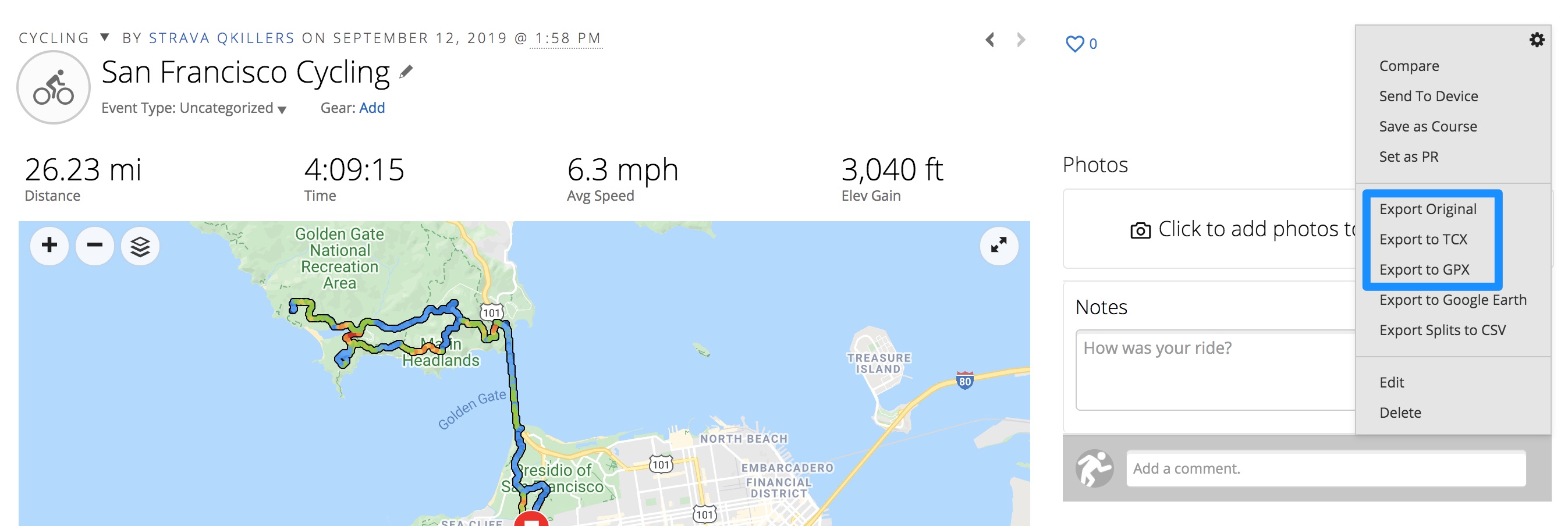 garmin connect export gpx